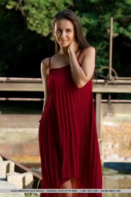 Красивая молоденькая Алиса Аморе раздевается для сольных поз обнаженной возл 5