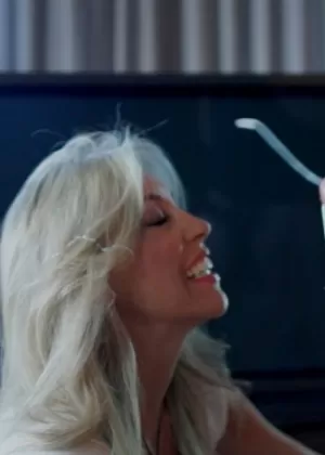 Blonde wife flashes no panty upskirt before coaxing cum from hubbys big cock