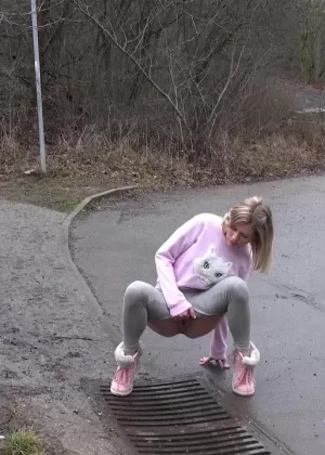 Очаровательная девушка Скарлетт вставляет анальную пробку перед тем, как раздеться на лужайке